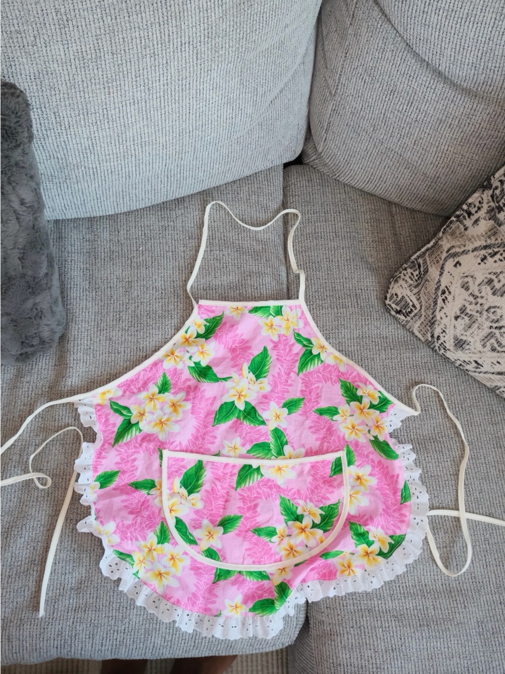 Pink Floral Ruffled Apron with Pocket
